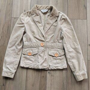 Vintage Y2K Corduroy Utility Blazer Jacket Size Small Beige 90s Cargo Pockets